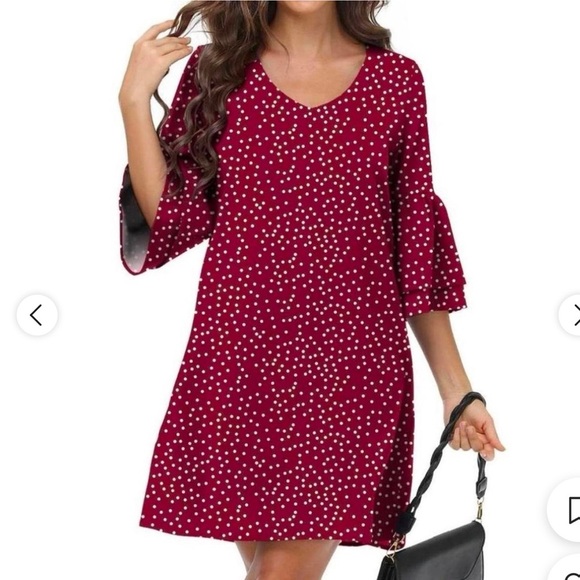 NWT Red And White Dress With Bell Sleeves Size Large - Picture 1 of 9